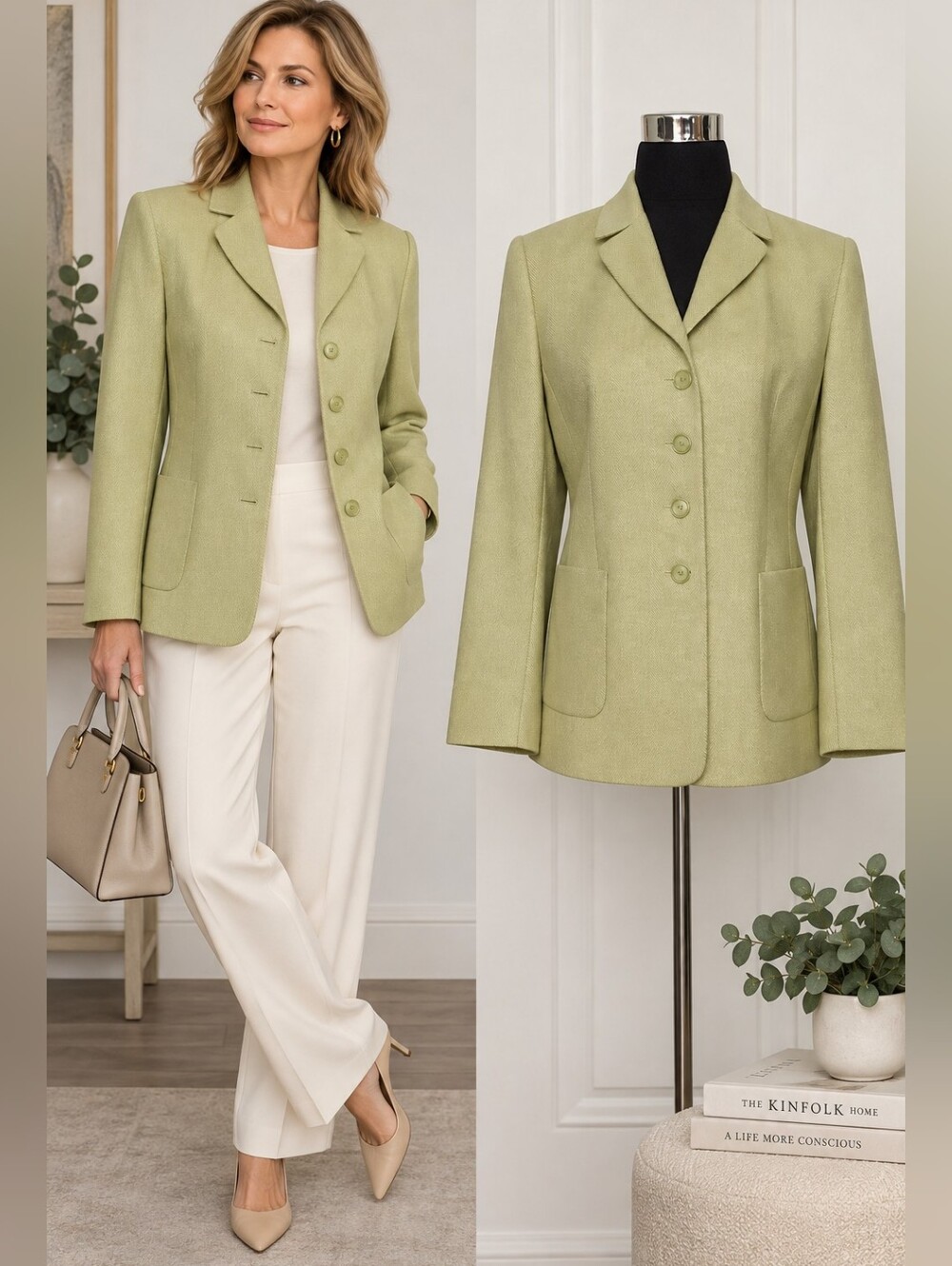 Basler Wool Silk Blazer Pistachio Yellow Green 38/40